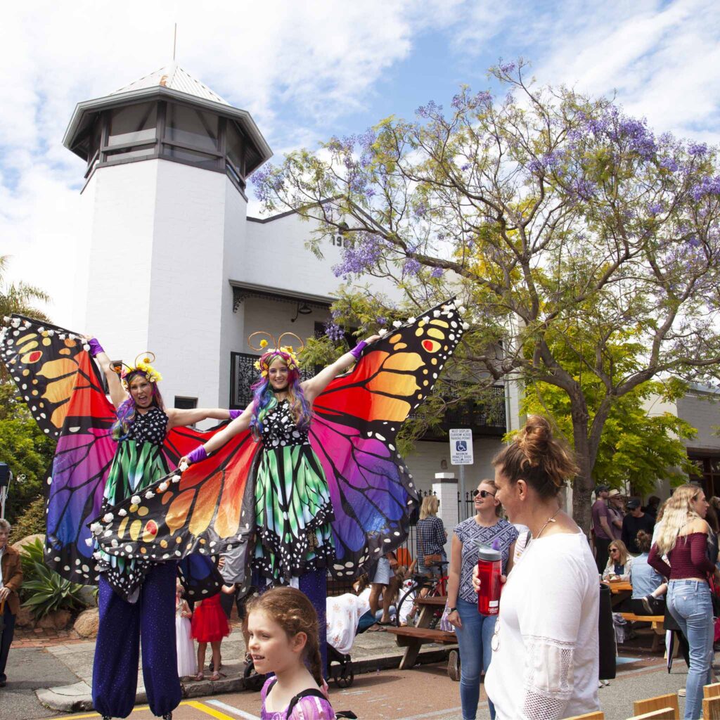 Colorful street performer at George St Festival east Fremantle Perth
